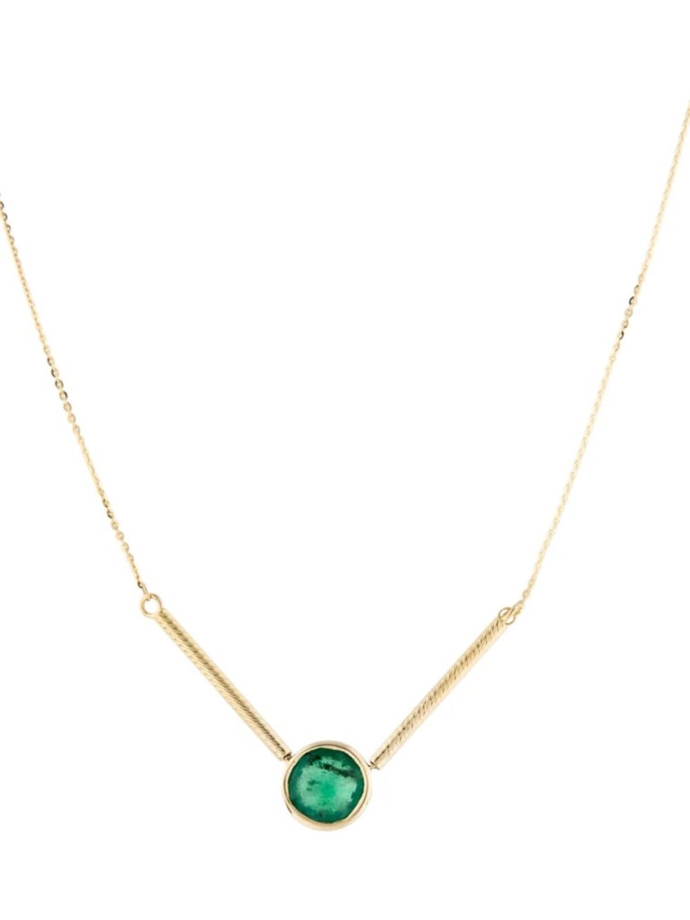 Necklace  14K 1.17ct Emerald V Pendant Necklace